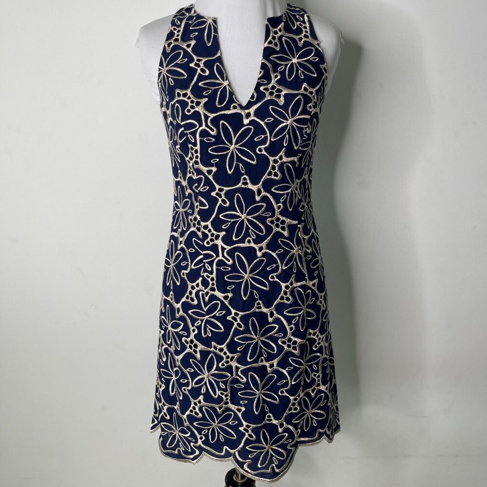 Lilly Pulitzer 97592 Women's Augusta Navy & Gold Sand Dollar Shift Dress Size 00